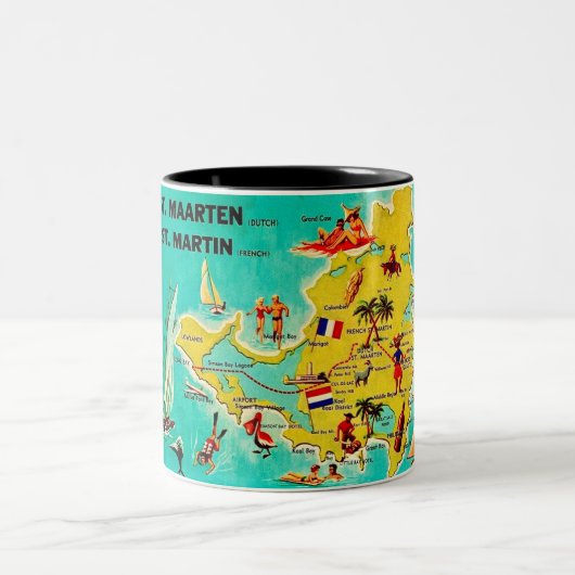 Vintage St Martin Eiland Kaart Mok (Center)