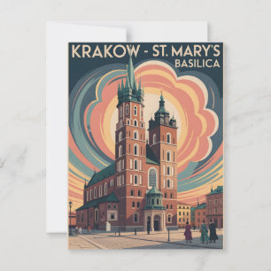 Vintage St. Mary's Basilica van Krakau Briefkaart