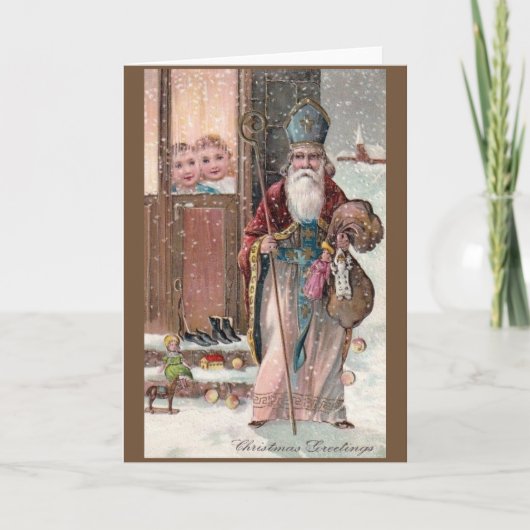 Vintage St. Nicholas Christmas Greeting Card Feestdagen Kaart (Voorkant)
