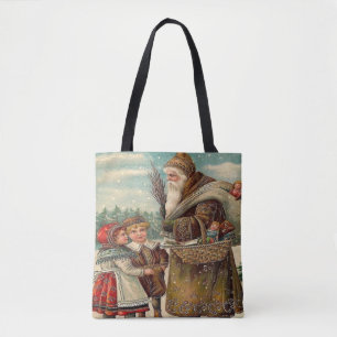 Vintage St. Nicolas Gifts for Kids Kerstmis Tote Bag