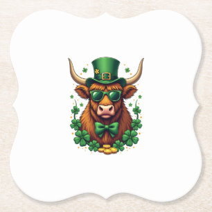 Vintage St. Patrick-dag Hoogland Koe met Shamrock Kartonnen Onderzetters