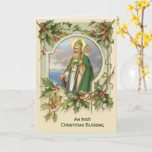 Vintage St. Patrick Irish Christmas Blessing Kaart (Gele Bloem)