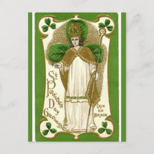 Vintage St Patrick met een staf Briefkaart
