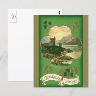 Vintage St. Patricks Day Greetings Castle Shamrock Briefkaart