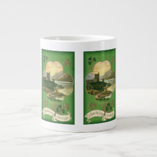 Vintage St. Patricks Day Groeten Shamrock Kasteel Grote Koffiekop
