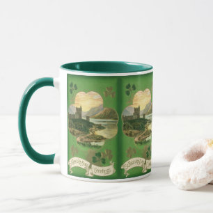 Vintage St. Patrick's Day Groeten Shamrock Kasteel Mok