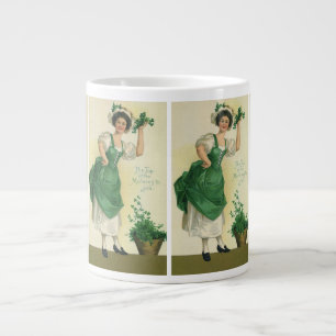 Vintage St. Patrick's Day Ierse dame met klaver Grote Koffiekop