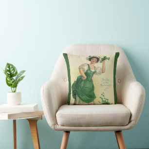 Vintage St. Patrick's Day Ierse dame met klavers Kussen