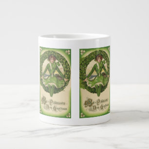 Vintage St. Patrick's Day, krans met Ierse meisje Grote Koffiekop