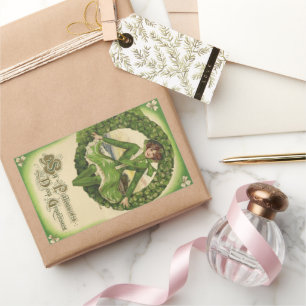 Vintage St. Patrick's Day, krans met Ierse meisje Rechthoekige Sticker