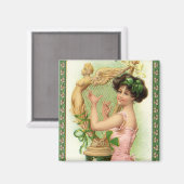 Vintage St. Patrick's Day Lady Musician Harp Magneet (Voorkant / Achterkant)
