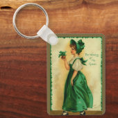 Vintage St. Patrick's Day Lass Wearing Green Sleutelhanger (Voorkant)