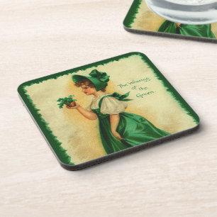 Vintage St. Patrick's Day-meisje draagt groen Bier Onderzetter