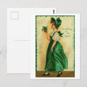 Vintage St. Patrick's Day Meisje Draagt Groen Briefkaart