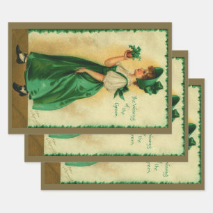 Vintage St. Patrick's Day meisje draagt groen Inpakpapier Vel