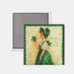 Vintage St. Patrick's Day Meisje Draagt Groen Magneet