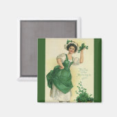 Vintage St. Patrick's Day Meisje, Geluks Shamrocks Magneet (Voorkant / Achterkant)