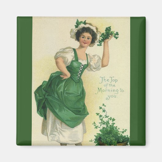 Vintage St. Patrick's Day Meisje, Geluks Shamrocks Magneet (Voorkant)