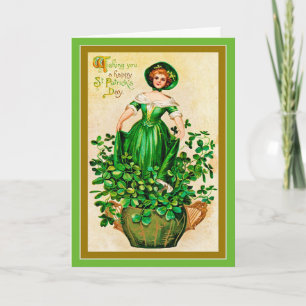Vintage St. Patrick's Day-meisje in groene jurk me Kaart
