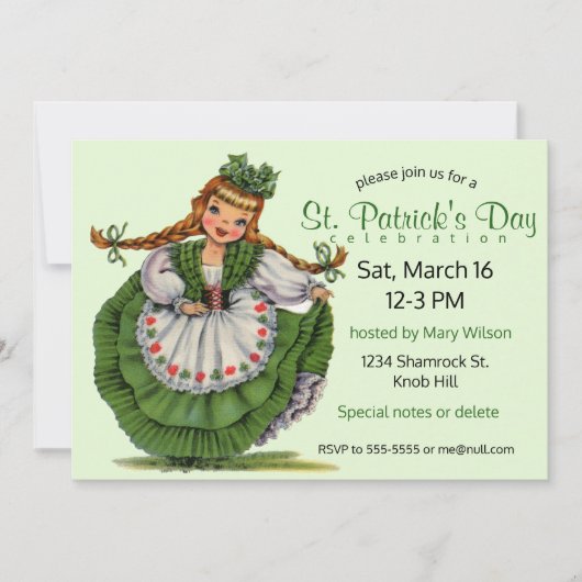 Vintage St. Patrick's Day-meisje Kaart (Voorkant)