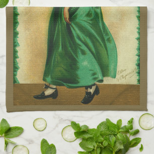 Vintage St. Patrick's Day-meisje met groene kledin Theedoek