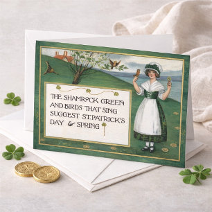 Vintage St. Patrick's Day met Iers meisje Feestdagenkaart