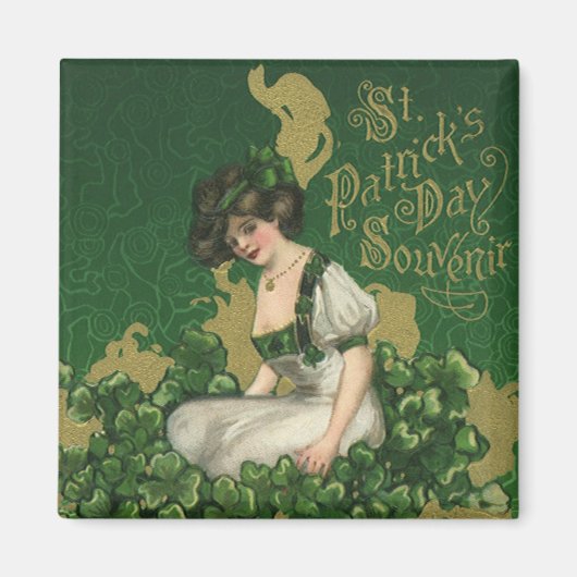 Vintage St. Patrick's Day-souvenir, Ierse schone Magneet (Voorkant)