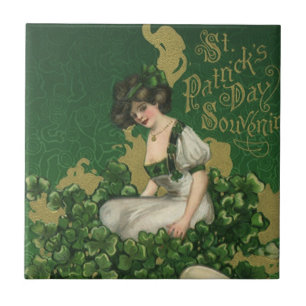 Vintage St. Patrick's Day-souvenir, Ierse schone Tegeltje