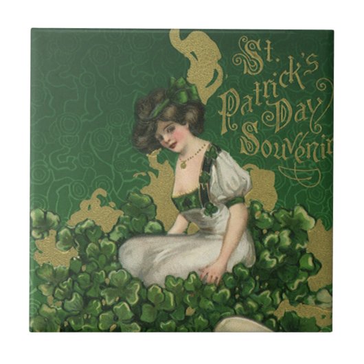Vintage St. Patrick's Day-souvenir, Ierse schone Tegeltje (Voorkant)