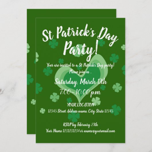 Vintage St Patrick's Day Uitnodiging sjabloon (Voorkant / Achterkant)