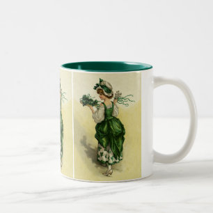 Vintage St. Patrick's Day, Vrouw Groene Shamrocken Tweekleurige Koffiemok