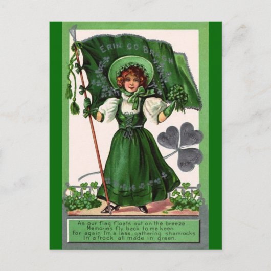 Vintage - St Patricks Day - Vrouw & Shamrocks Briefkaart (Voorkant)