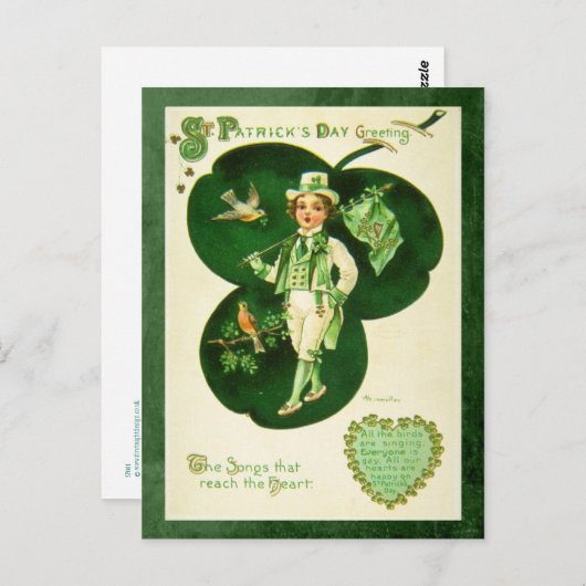Vintage St Patrick's Greeting Briefkaart (Voorkant / Achterkant)