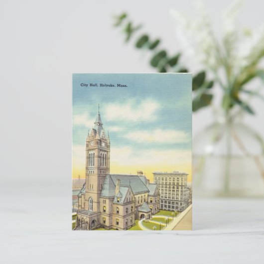 Vintage, stadhuis, Holyoke, Massachusetts Briefkaart (Staand voorkant)