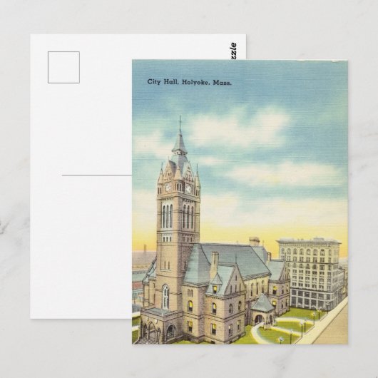 Vintage, stadhuis, Holyoke, Massachusetts Briefkaart (Voorkant / Achterkant)