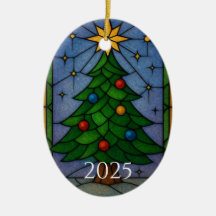 Vintage Stained Glass Christmas Tree Artwork 