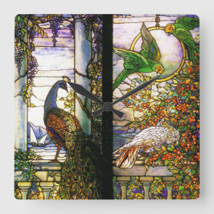 Vintage Stained Glass Clock Vierkante Klok