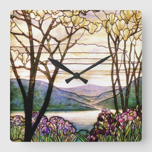 Vintage Stained Glass Clock Vierkante Klok (Voorkant)
