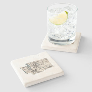 Vintage State Chart of Washington Antiek Afbeeldin Stenen Onderzetter