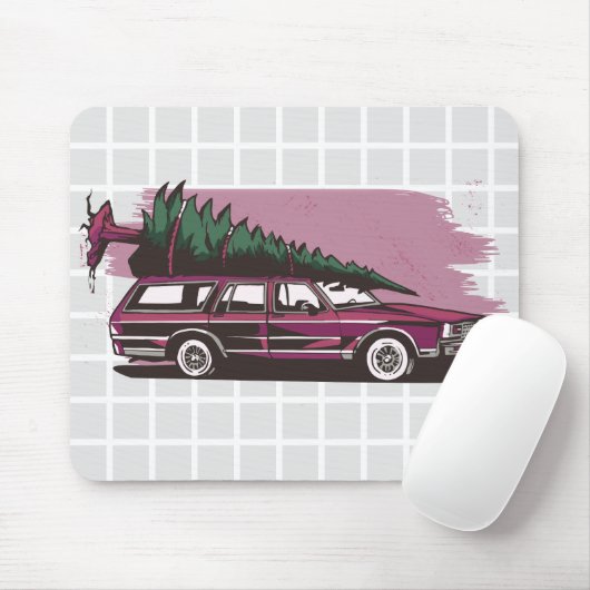 Vintage Station Wagon Kerstboom Grid Muismat (Met muis)