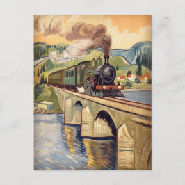 Vintage Steam Engine Train crossing Bridge Briefkaart