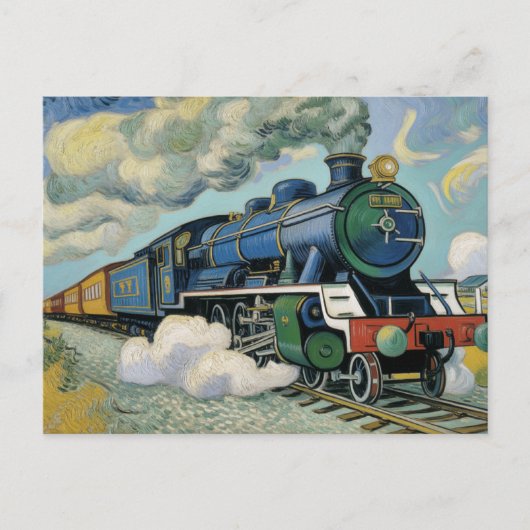 Vintage Steam Engine Train painting Briefkaart (Voorkant)