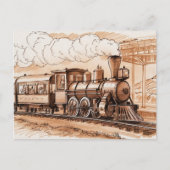 Vintage Steam Engine Train Sketch Briefkaart (Voorkant)