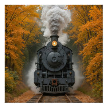 Vintage Steam Locomotive Train In Autumn Woods