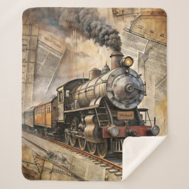 Vintage Steam Train Gift w/ Name Sherpa Deken