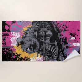 Vintage Steam Train Graffiti Pop Art Illustration Strandlaken