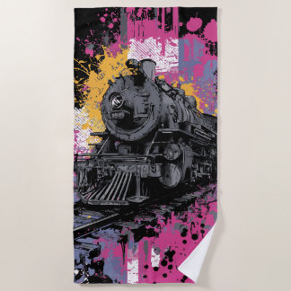 Vintage Steam Train Graffiti Pop Art Illustration Strandlaken