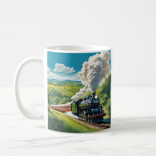 Vintage Steam Train Scenic Illustration Mug Koffiemok (Links)