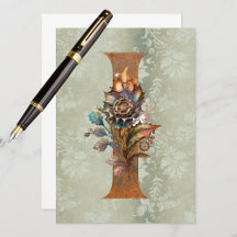 Vintage Steampunk Bloem Letter I Notitiekaarten
