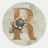 Vintage Steampunk Bloem Letter R Ronde Sticker (Voorkant)